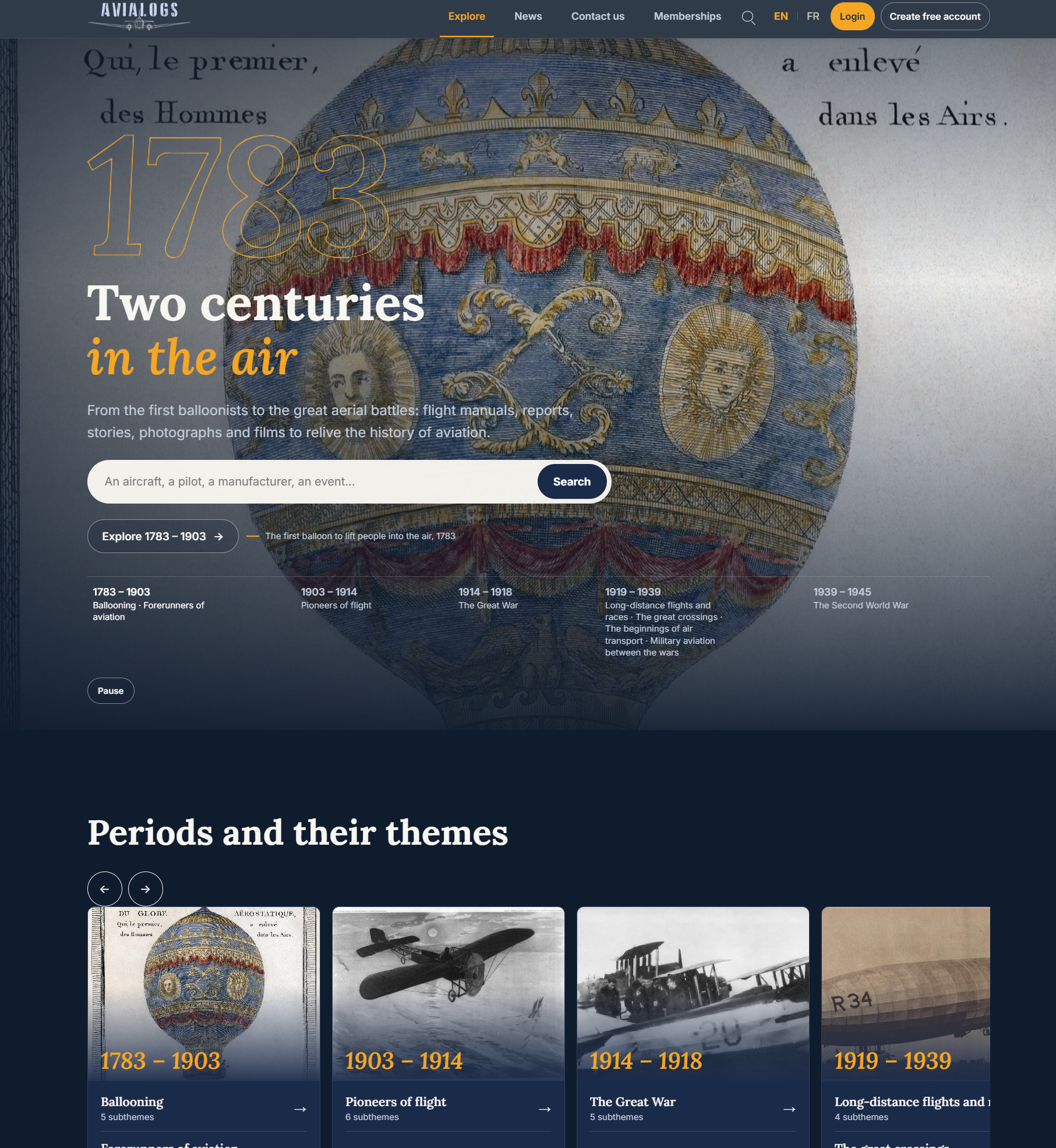 A preview of the new Avialogs homepage, featuring aviation history and archival photography.