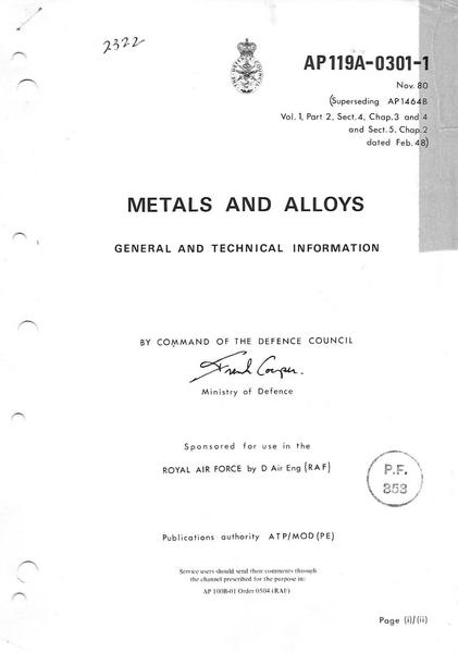 Avialogs: Aviation Library - A.P. 119A-0301-1 Metals and Alloys
