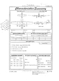 B-17G Flying Fortress Characteristics Summary - 27 April 1949