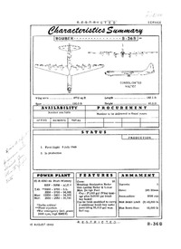 B-36B Peacemaker Characteristics Summary - 15 August 1949