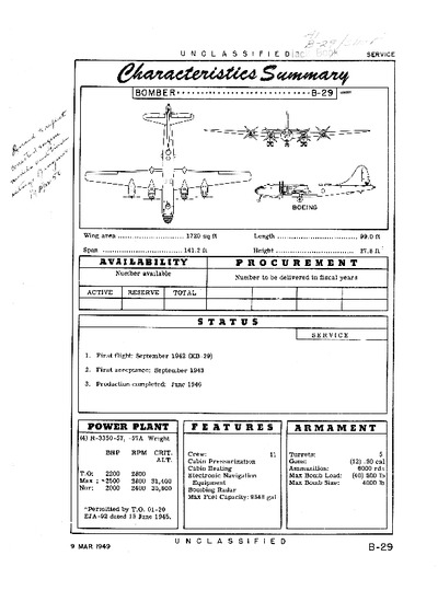 Avialogs: Aviation Library - B-29 Superfortress Characteristics Summary ...