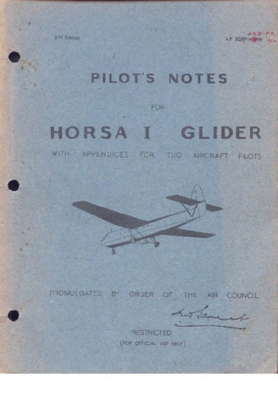 Avialogs: Aviation Library - A.P. 2097A&B Pilot's Notes For Horsa I Glider