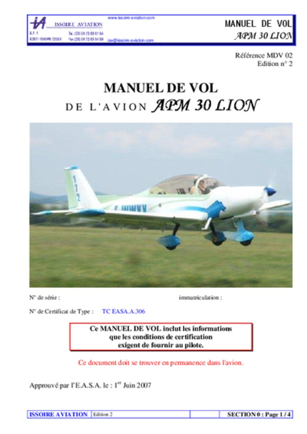 Aviation Library Manuel de vol APM 30 Lion Avialogs