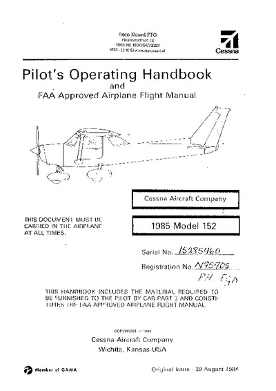 Avialogs: Aviation Library - 2911 cessna Model 152 Pilot Operating Handbook