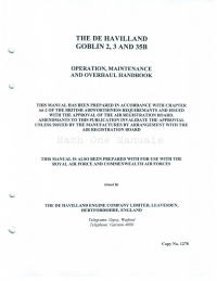 The de Havilland Goblin 2,3 and 35B Operation, Maintenance and Overhaul Handbook