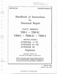 Navaer 01-85WA-3 Handbook of Instructions for structural repairs TBM Avenger