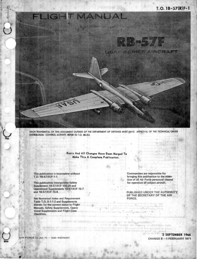 Avialogs: Aviation Library - T.O. 1B-57(R)F-1 Flight Manual RB-57F